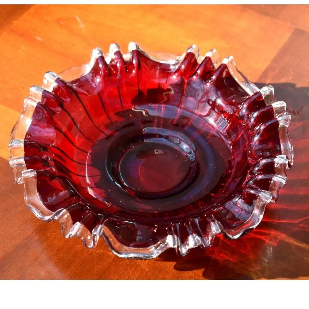 Rare Fenton Ruby Silvercrest High/Low Bowl - 1939 Pre-Logo - 9.5